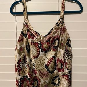 Ann Taylor sleeveless satin v-neck top.